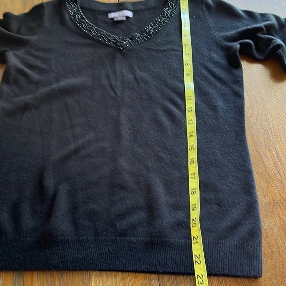 Laura Scott black pullover sweater with beaded neckline size small